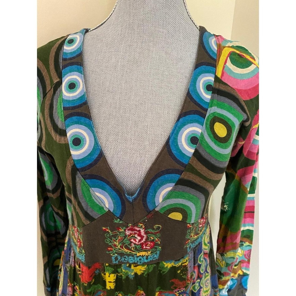 Desigual Women's Maxi Dress Long Sleeve V-Neck Colorful Small Babydoll s1 - Picture 7 of 8